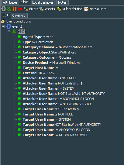 Local User Deleted Filter 1 Conditions