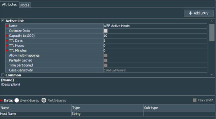 WEF Active Hosts Active List Attributes