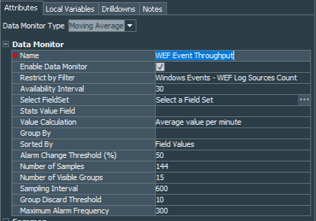 WEF Event Throughput Data Monitor Attributes