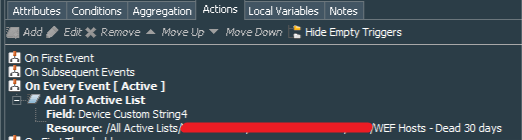 Windows Events - 30 day stale WEF host detected Rule Action