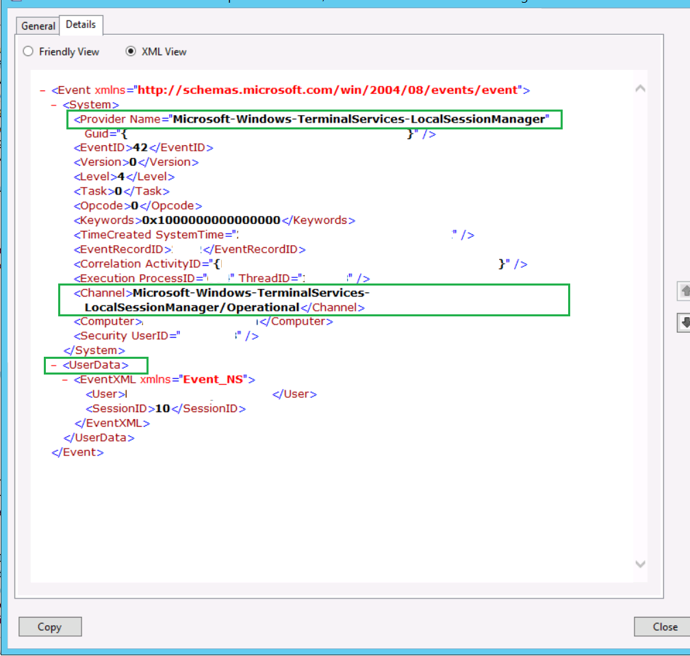 RDP Event XML